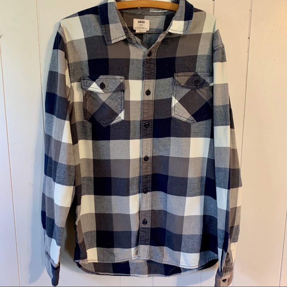 Vans Long Sleeve Blue and Gray Flannel